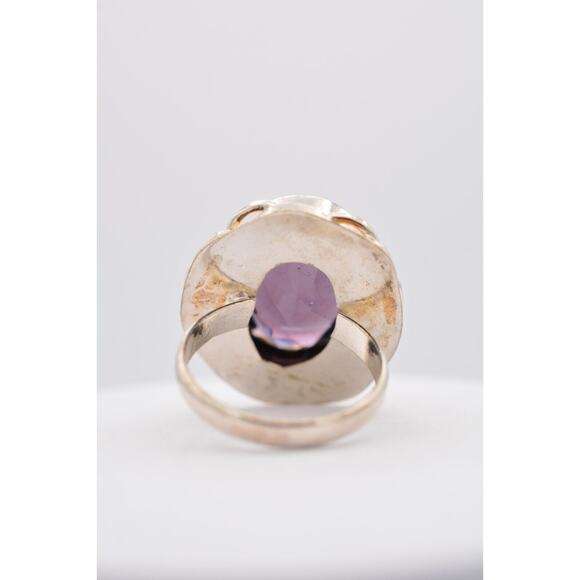 Vintage 8 Cocktail Ring Purple Crystal Open Bezel Chunky Oval Silver Tone - Picture 11 of 12